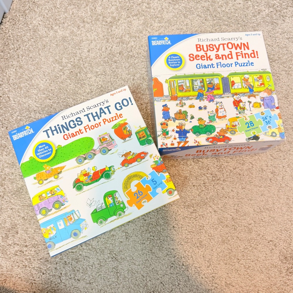 Richard Scarry Busytown Giant Floor Puzzle Set Things That Go Seek and Find 2pk